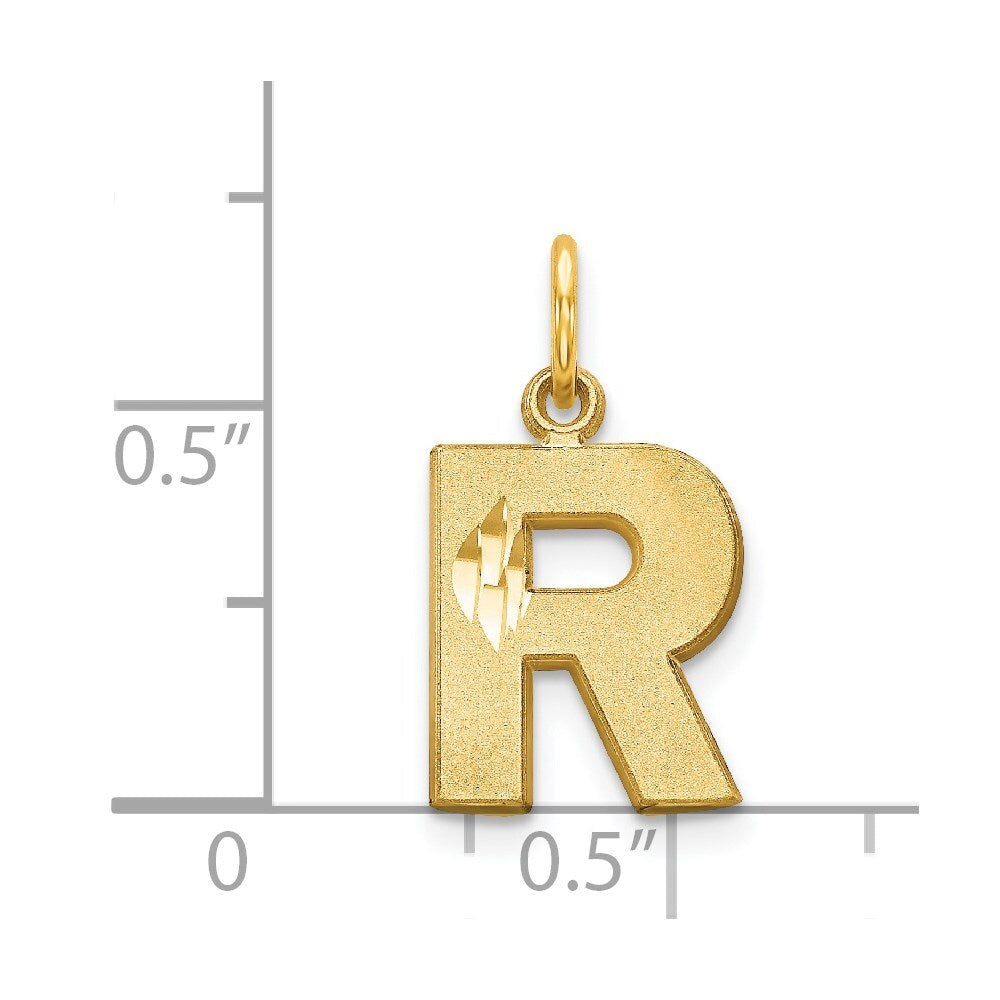 14k Yellow Gold Satin Diamond-cut Letter R Initial Charm Pendant for Women
