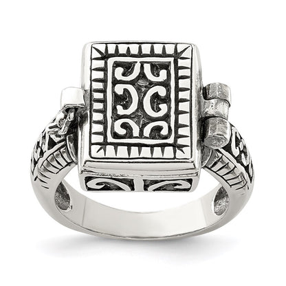 Sterling Silver Antiqued Rectangular Locket Ring Size 7