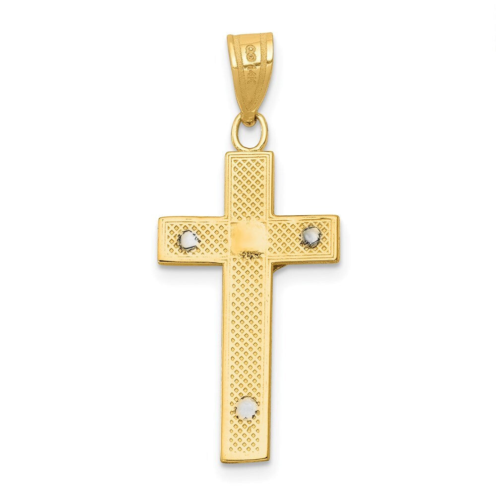 14k Two-tone Gold Diamond-cut Crucifix Charm Pendant for Women