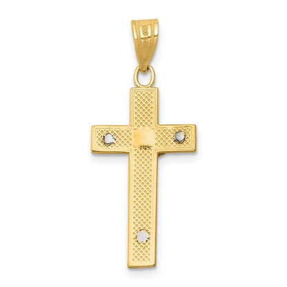 14k Two-tone Gold Diamond-cut Crucifix Charm Pendant for Women