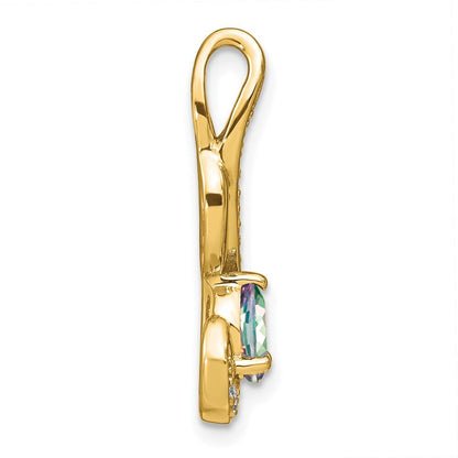 14k Yellow Gold Mystic Fire Topaz and Diamond Swirl Pendant for Women