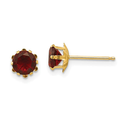 14k Yellow Gold 5mm Cubic Zirconia Birthstone (Jan) Stud Earrings
