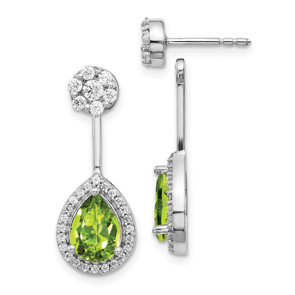 14k White Gold Diamond/Pear Peridot Front/Back Drop & Dangle Earrings