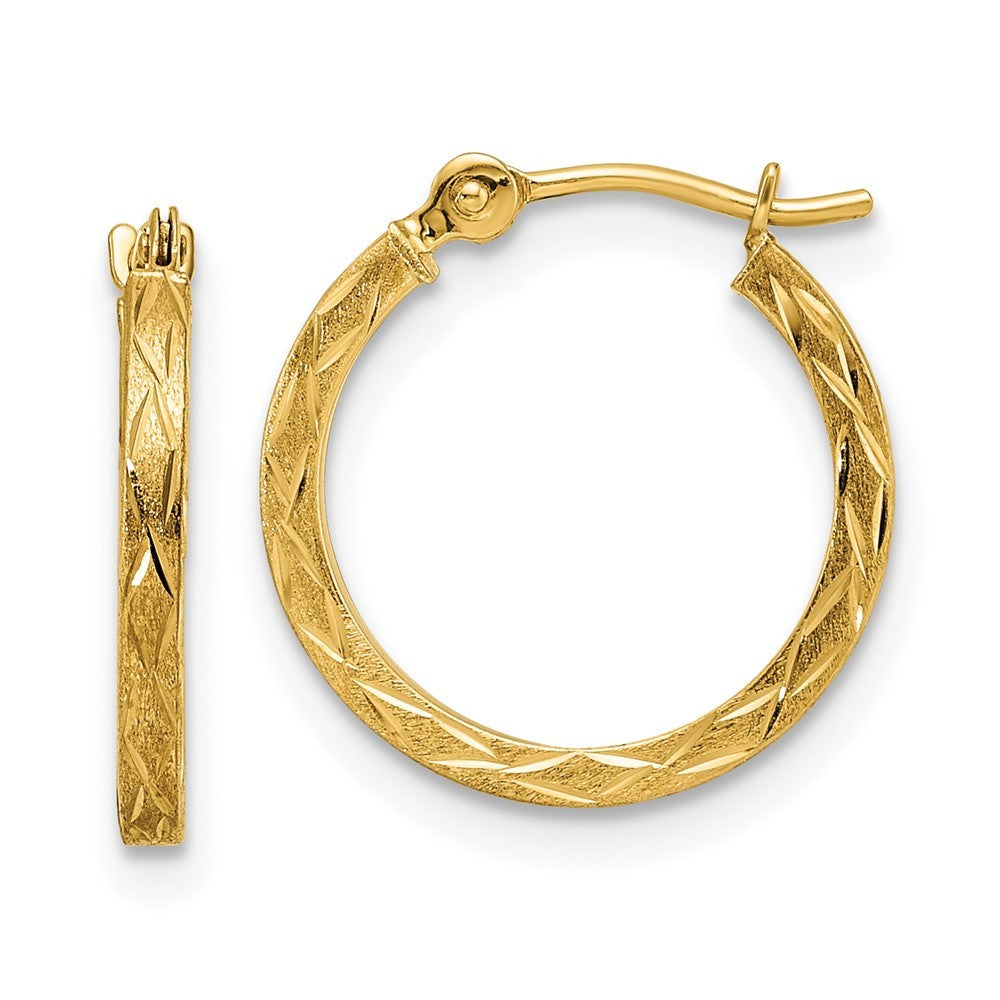14k Yellow Gold Polished and Satin Diamond-cut Hoop Earrings