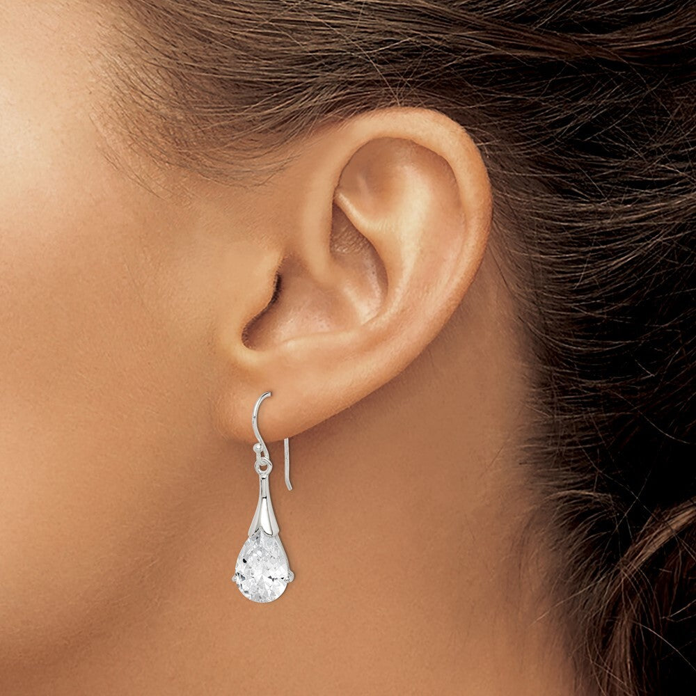 Sterling Silver Polished Cubic Zirconia Teardrop Dangle Earrings