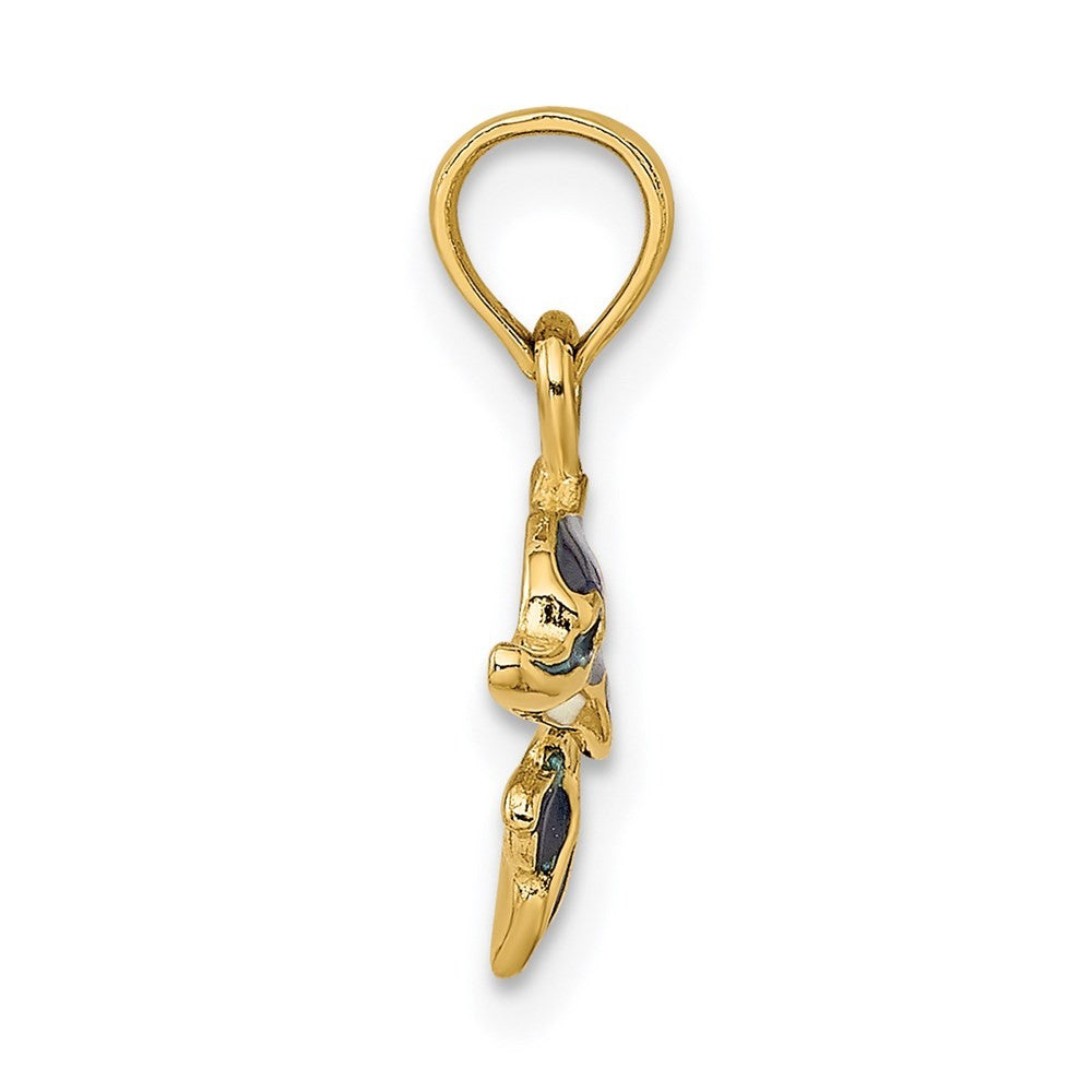 14k Yellow Gold Blue Enamel Dolphin Charm