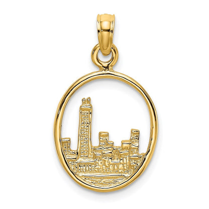 14k Yellow Gold Chicago Skyline In Circle Frame Charm