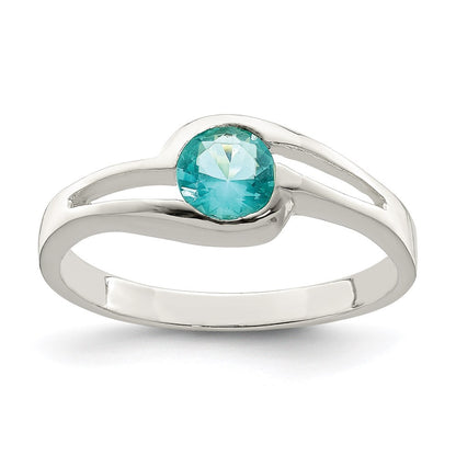 Sterling Silver Light Blue Round Bezel Cubic Zirconia Ring Size 7