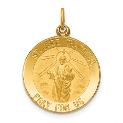 14k Yellow Gold Solid Polished/Satin Small Round St. Jude Thaddeus Medal Pendant