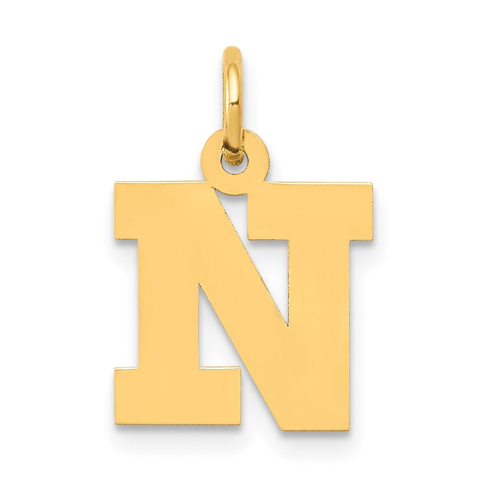 14k Yellow Gold Small Block Letter N Initial Charm Pendant for Women