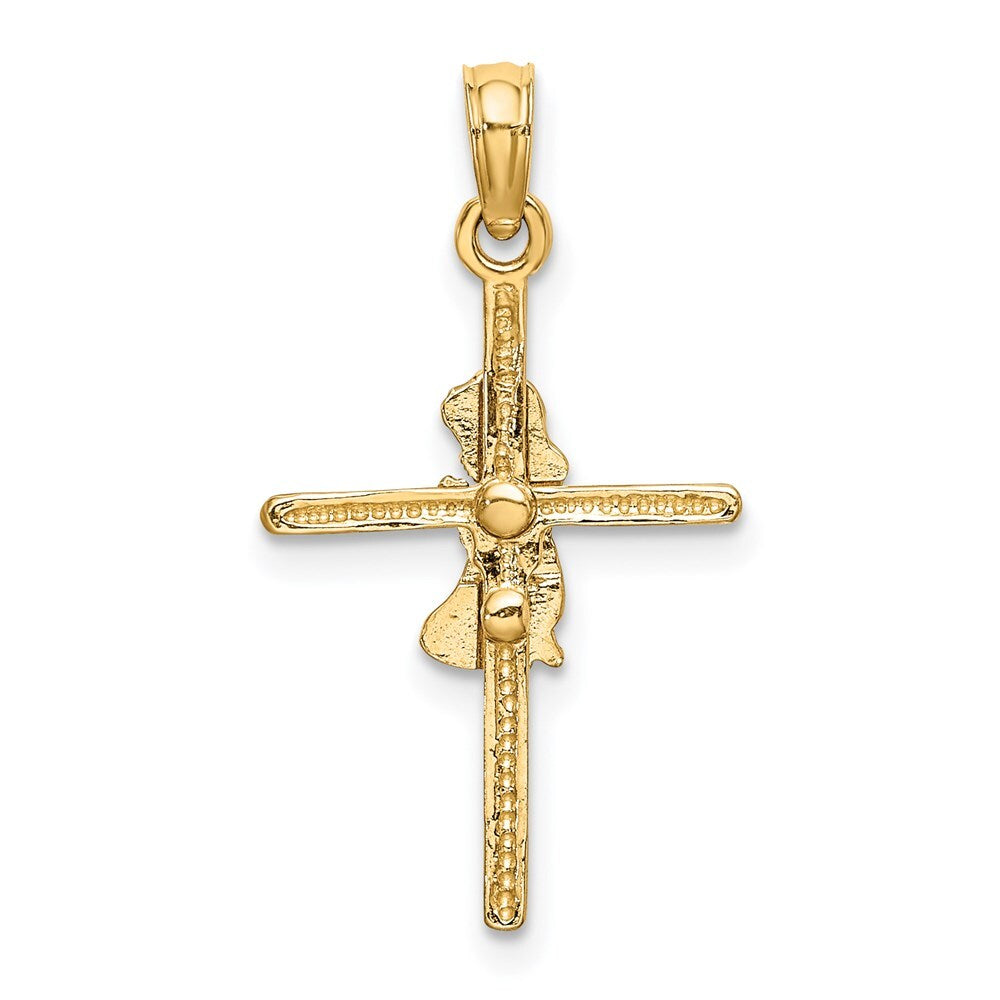 14k Yellow Gold Praying Girl Cross Charm Pendant for Women