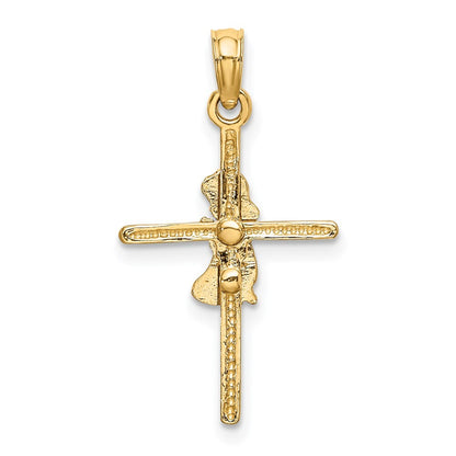 14k Yellow Gold Praying Girl Cross Charm Pendant for Women