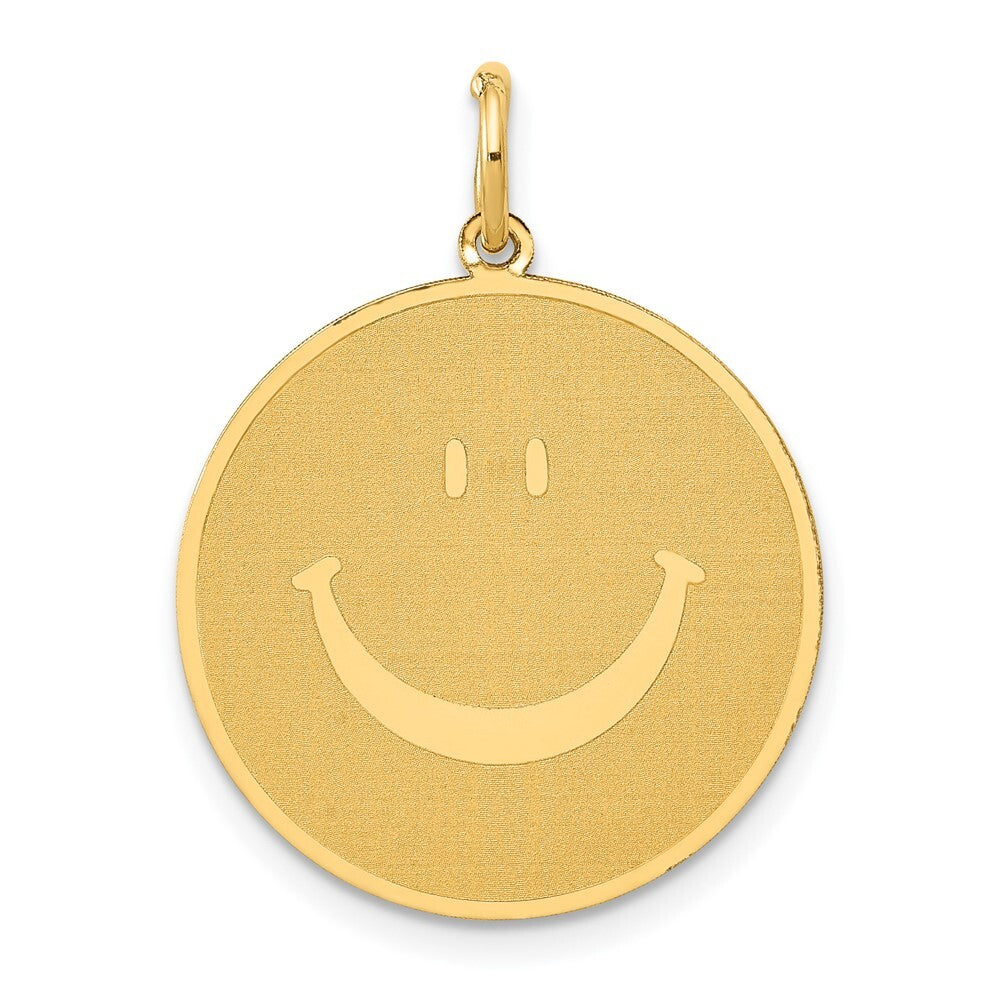 14k Yellow Gold Solid Polished Smiley Face Pendant for Women