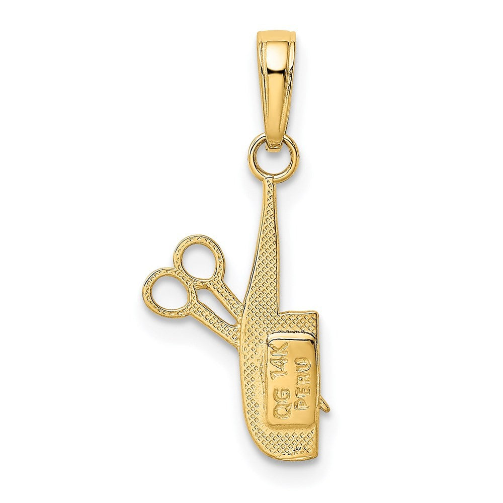 14k Yellow Gold Comb and Scissors Charm Pendant