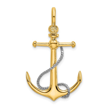 14k Two-tone Gold  3-D Anchor T Bar and Rope Shackle Bail Charm Pendant
