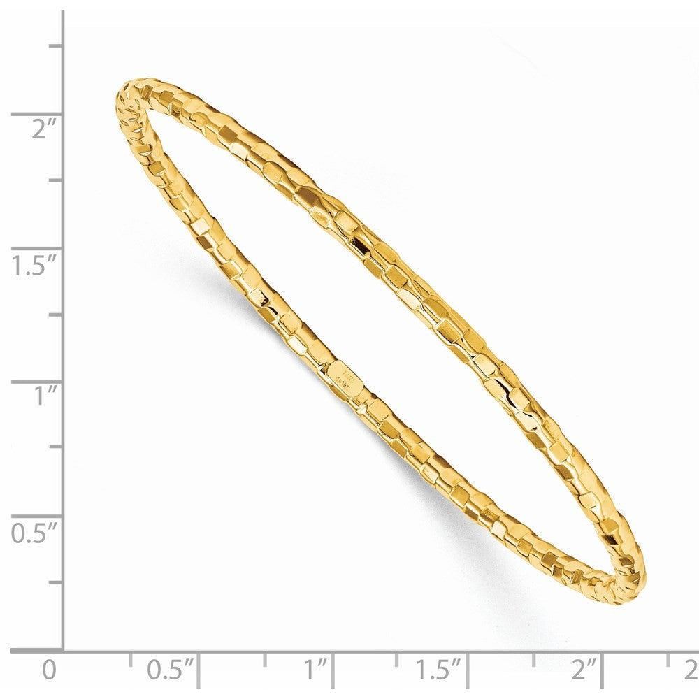 14k Yellow Gold Polished Textured 3.00mm Slip-on Round Bangle Bracelet
