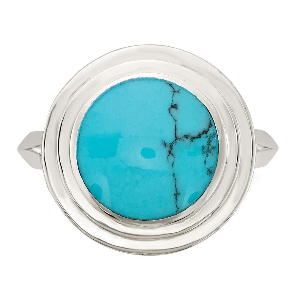 Sterling Silver Polished Round Imitation Turquoise Ring Size 6