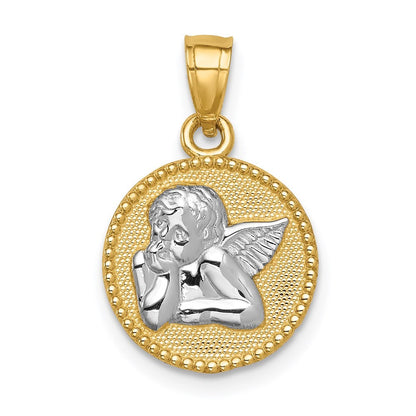14k Yellow Gold w/Rhodium Angel Pendant