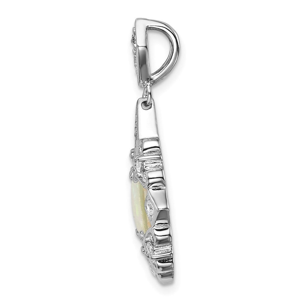 Sterling Silver Rhodium-plated Created Opal and Cubic Zirconia Pendant