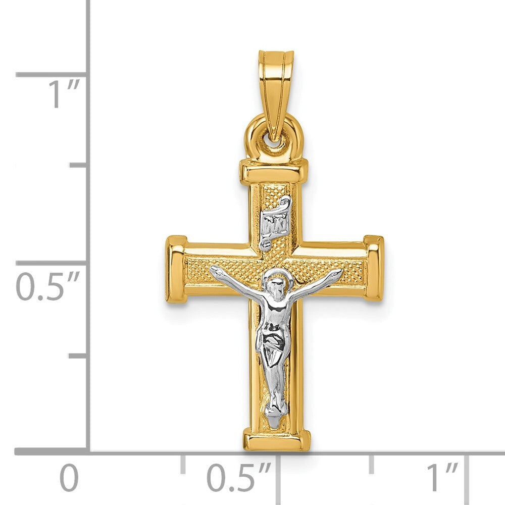 14k Two-tone Gold  White Rhodium Polished INRI Crucifix Cross Pendant