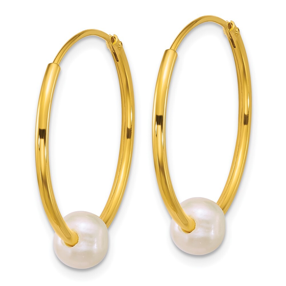 Sterling Silver Gold-plated 6-7mm White Semi-Round Cultured Pearl Hoop Earrings