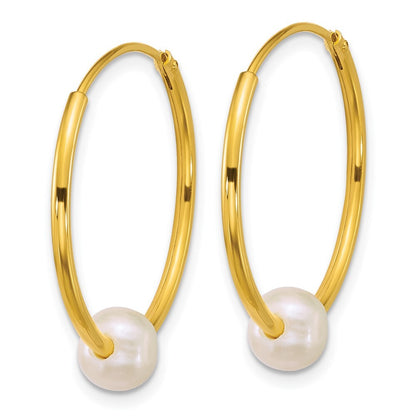 Sterling Silver Gold-plated 6-7mm White Semi-Round Cultured Pearl Hoop Earrings