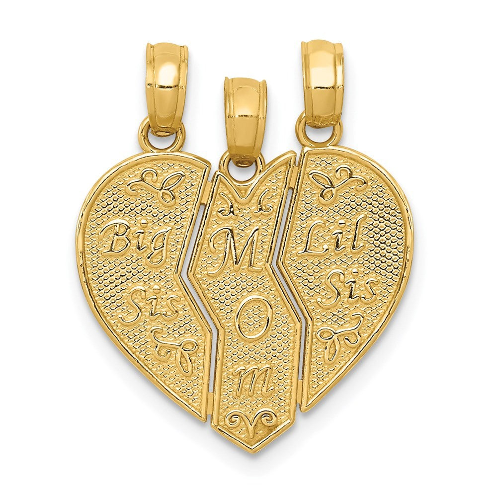 14k Yellow Gold Break-apart BIG SIS-MOM-LIL SIS Charm Pendant