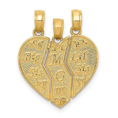 14k Yellow Gold Break-apart BIG SIS-MOM-LIL SIS Charm Pendant
