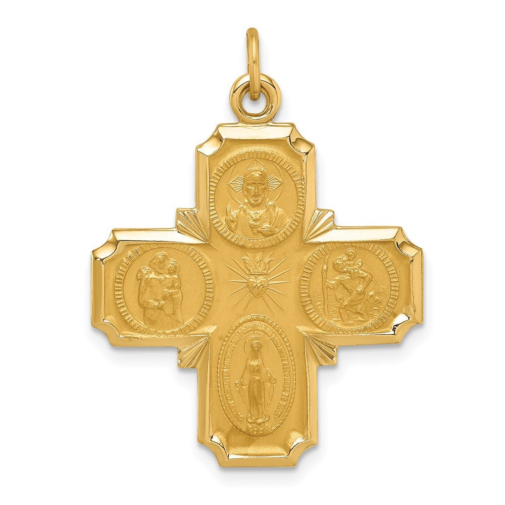 14k Yellow Gold Solid Polished Satin Medium 4-Way Medal