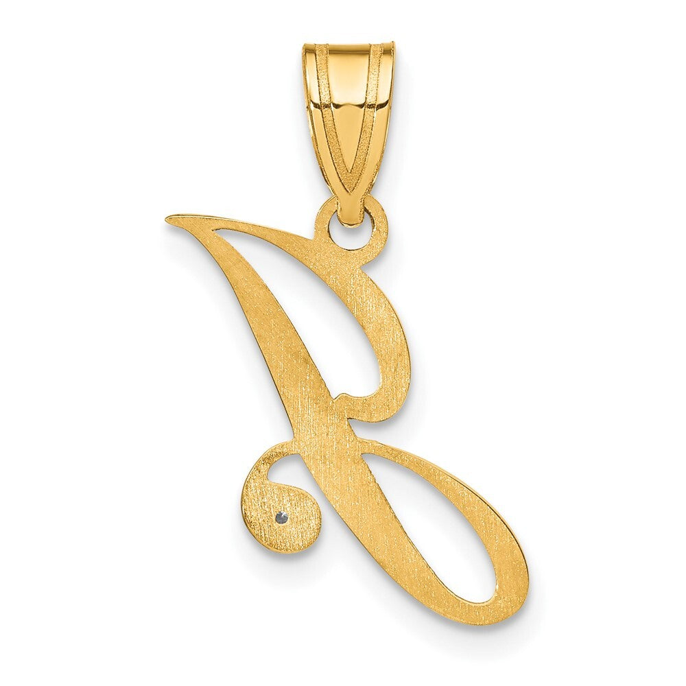 14k Yellow Gold Diamond Script Letter J Initial Pendant for Women