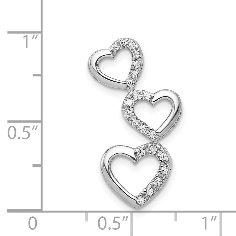 14k White Gold 1/10ct. Diamond Triple Heart Chain Slide Pendant for Women