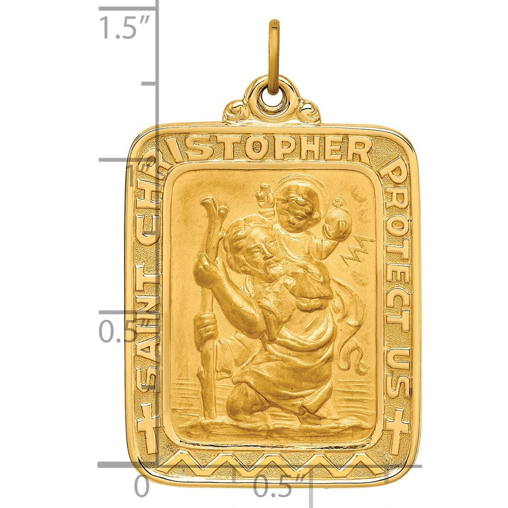 14k Yellow Gold Solid Polished Satin Large Rectangle St. Christopher Medal