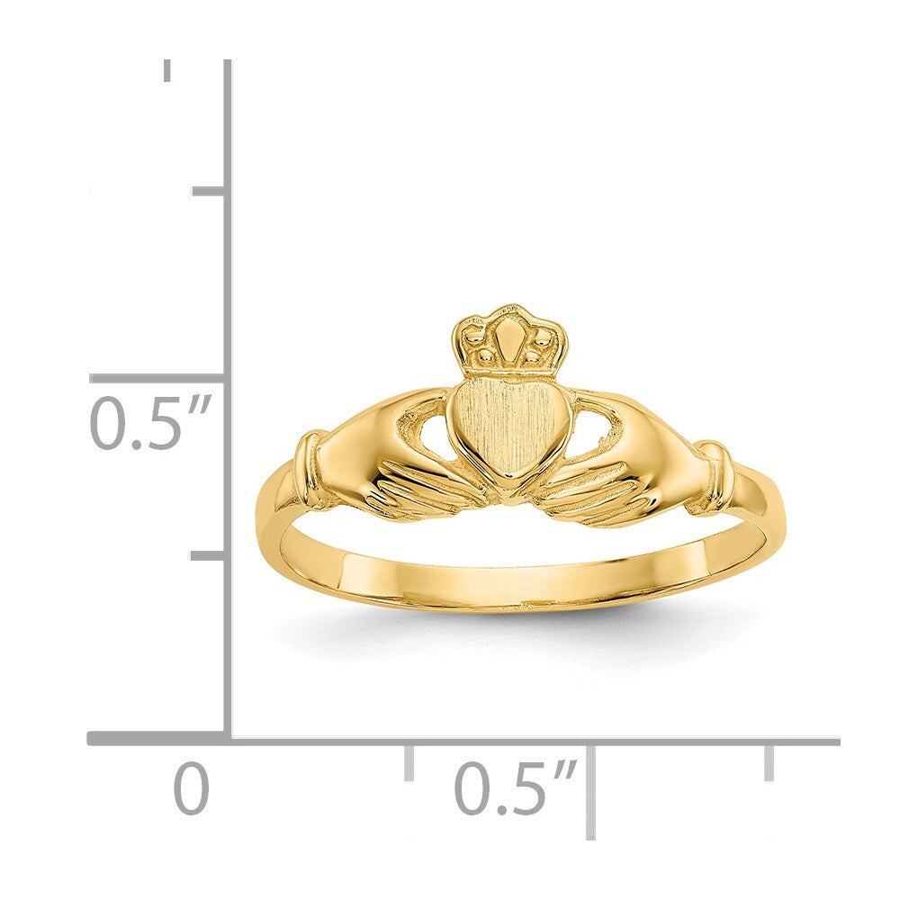14K Yellow Gold Polished and Satin Claddagh Ring