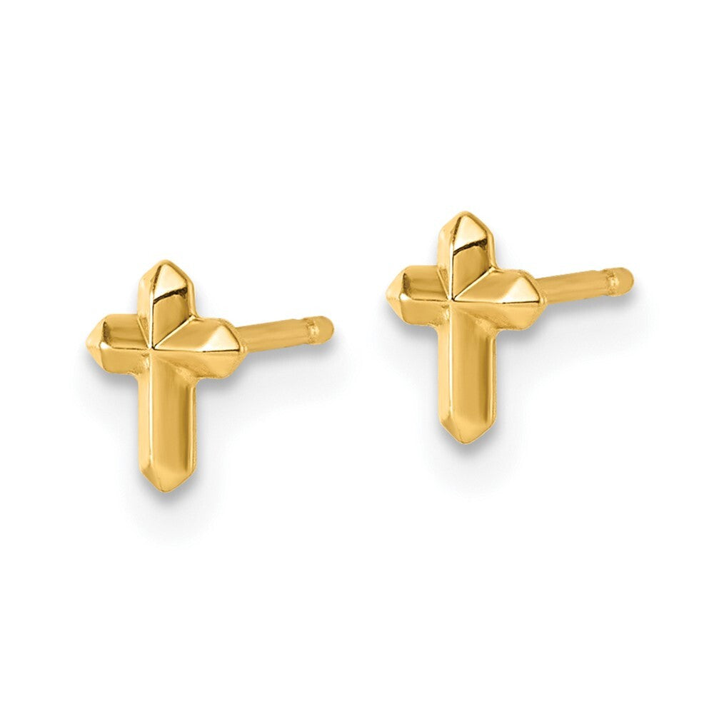 14k Yellow Gold Polished Cross Stud Earrings Gift for Women