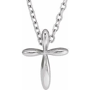 14k White Gold 10x7.72 mm Cross Pendant Necklace 16-18"