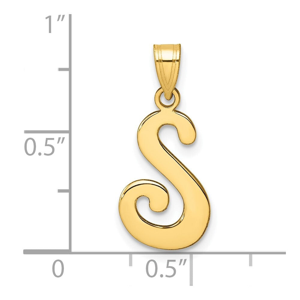 14k Yellow Gold Script Letter S Initial Pendant for Women
