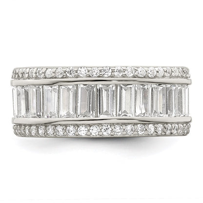 Sterling Silver Baguette & Round Cubic Zirconia Eternity Ring SZ 7