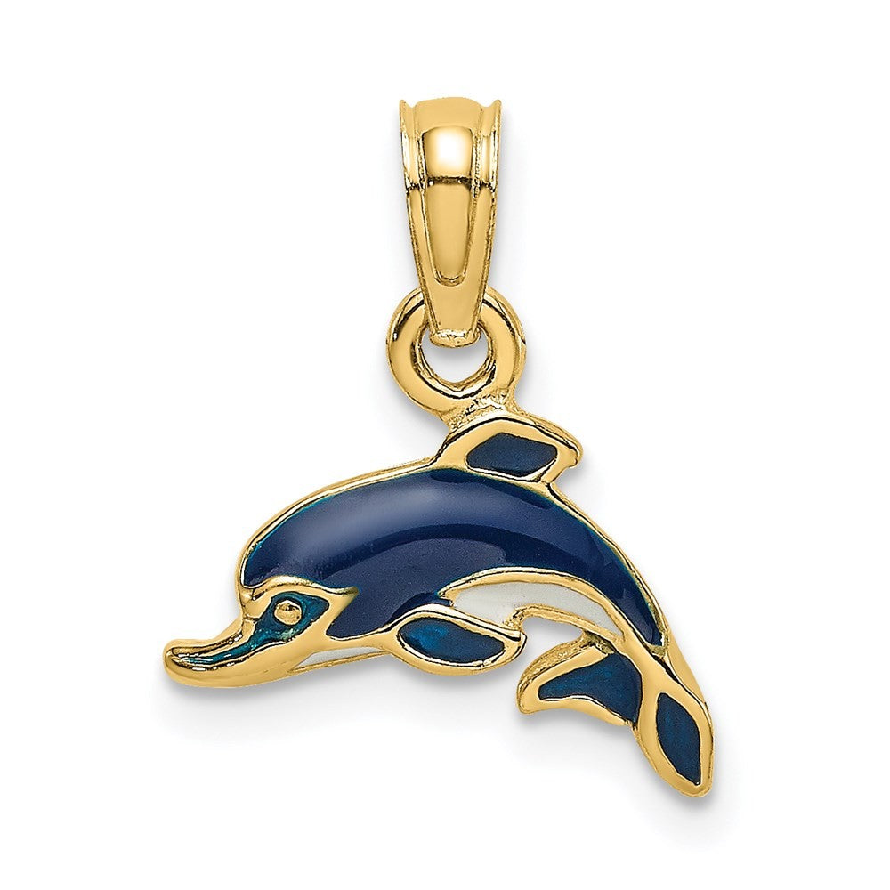 14k Yellow Gold Blue Enamel Dolphin Charm