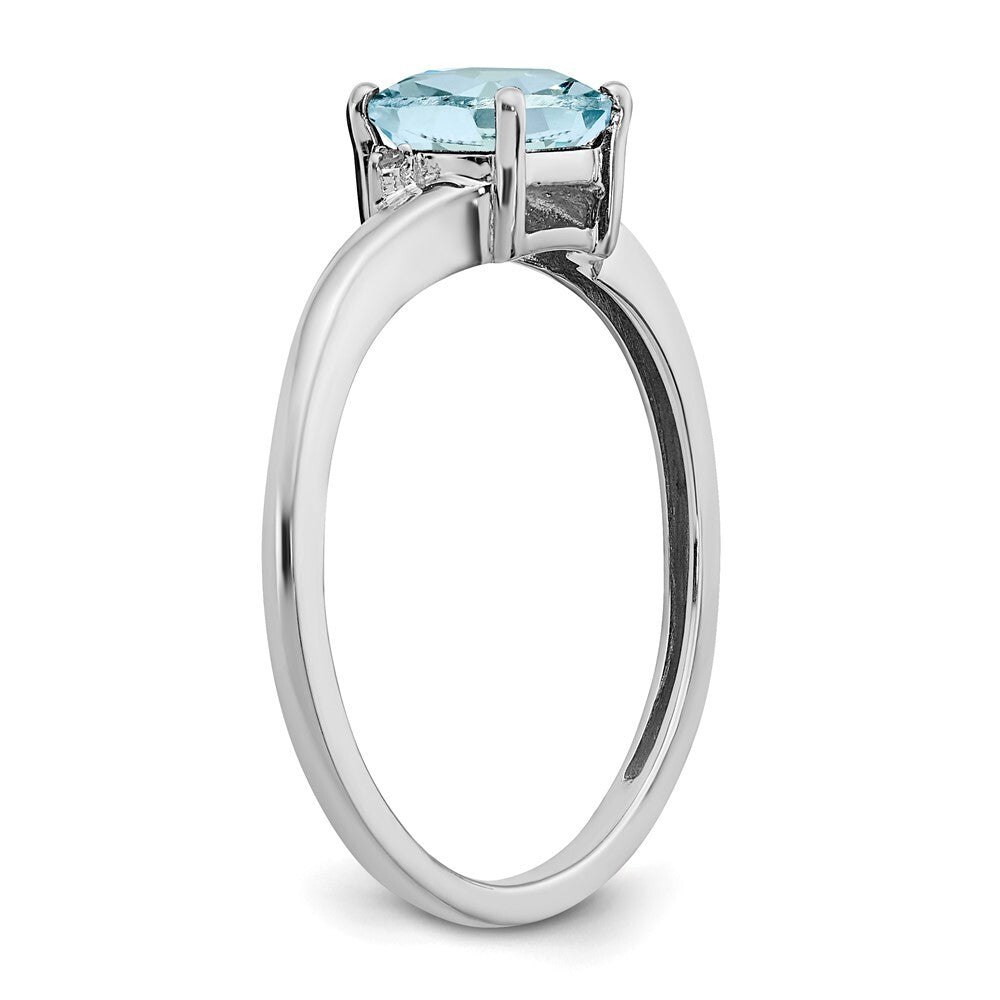 Sterling Silver Rhodium-plated Aquamarine and Diamond Ring Size 6