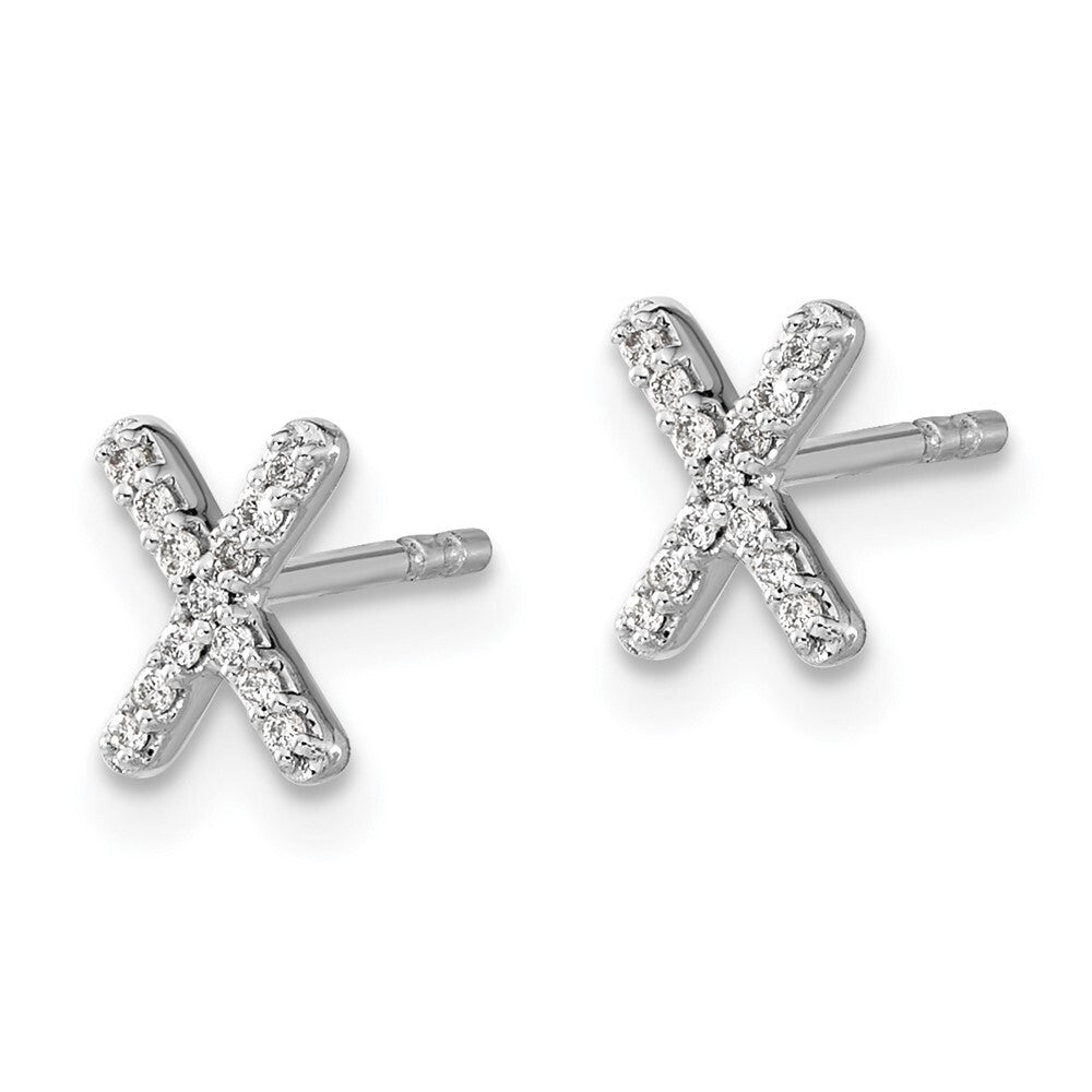 14k White Gold Diamond Initial X Stud Earrings Gift for Women