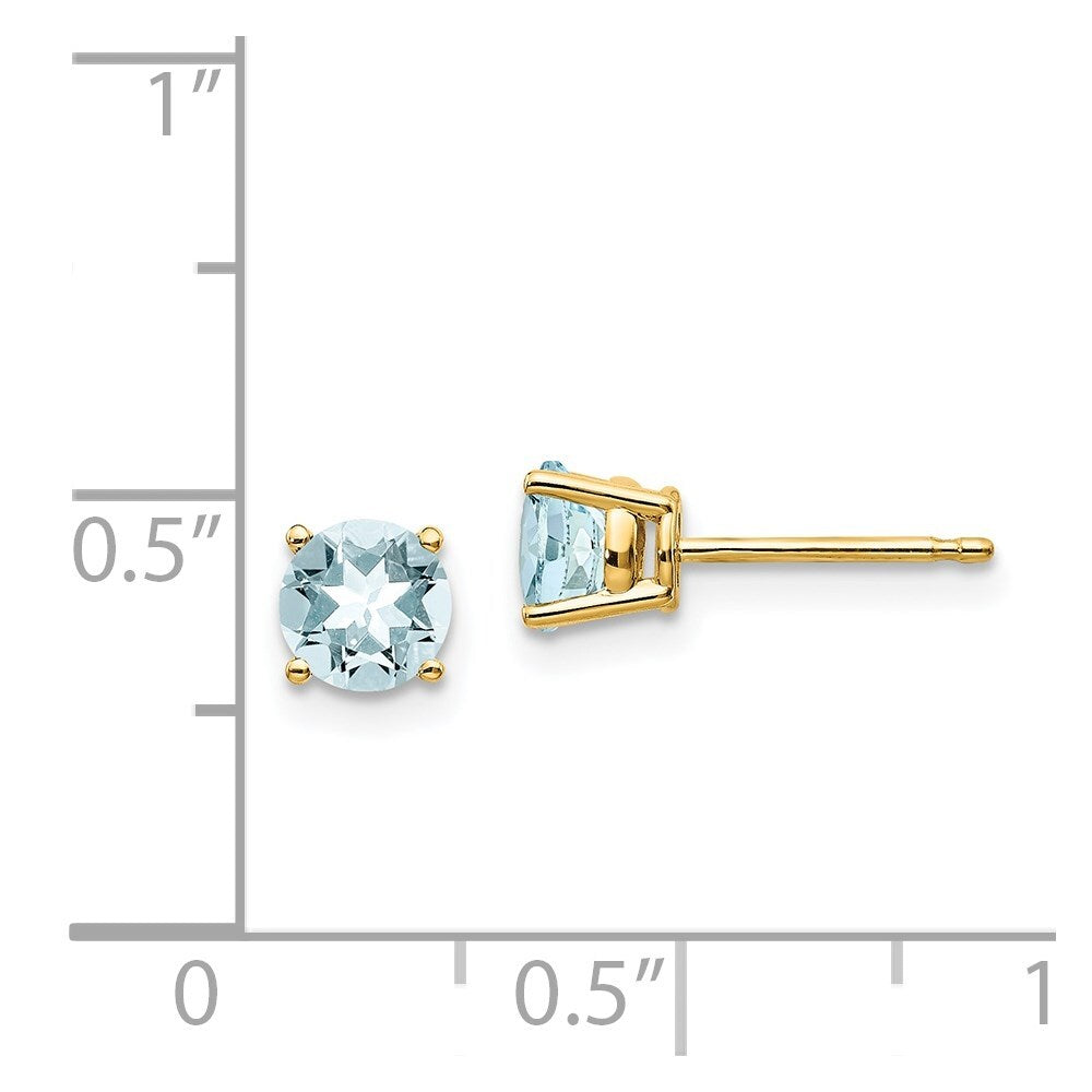 14k Yellow Gold Aquamarine Stud Earrings Gift for Women