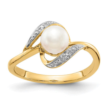 14K Yellow Gold Diamond and FW Cultured Pearl Ring