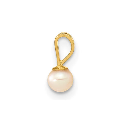 14k Yellow Gold Gold 3-4mm Pink Round Freshwater Cultured Pearl Pendant
