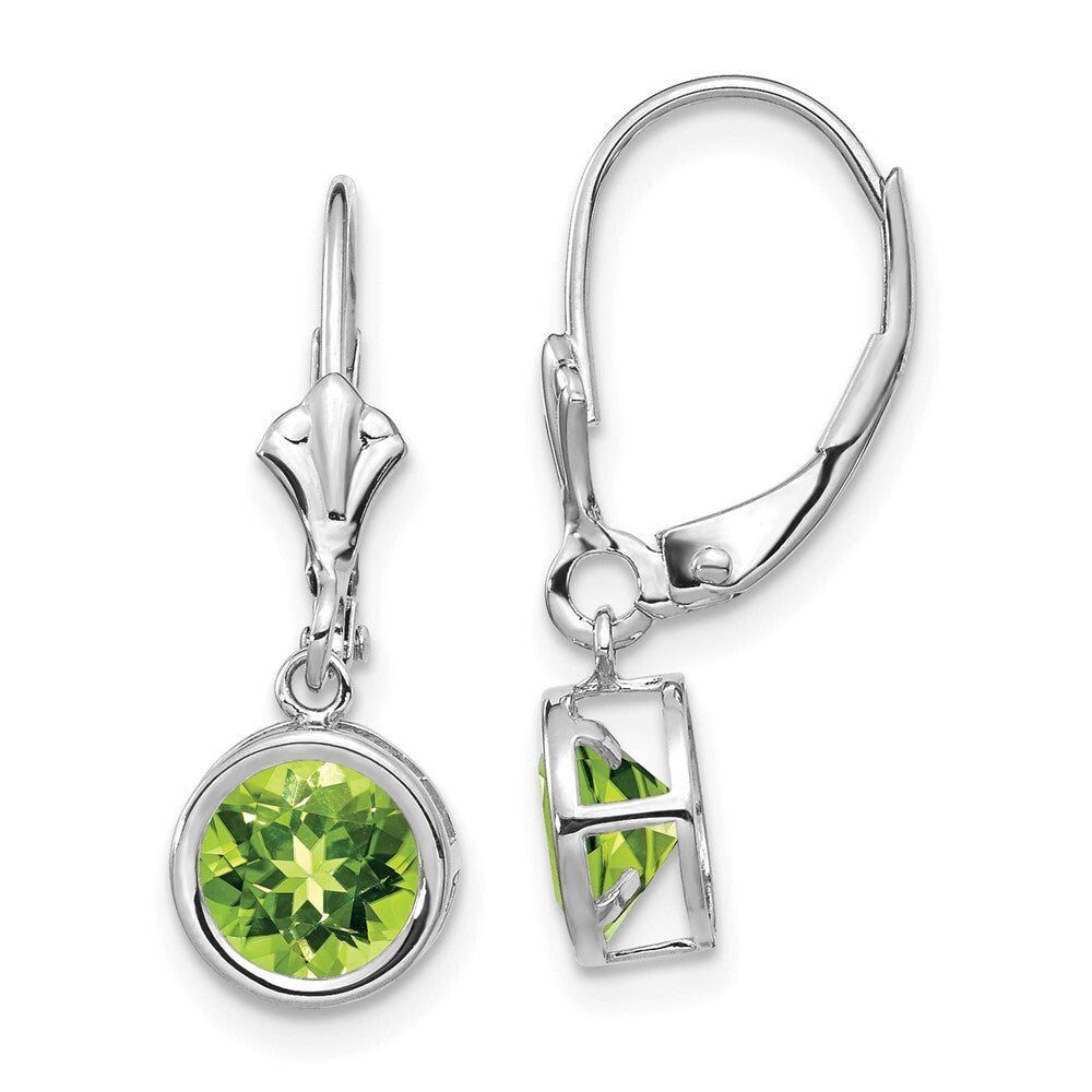 14k White Gold 6mm Peridot Leverback Earrings Gift for Women