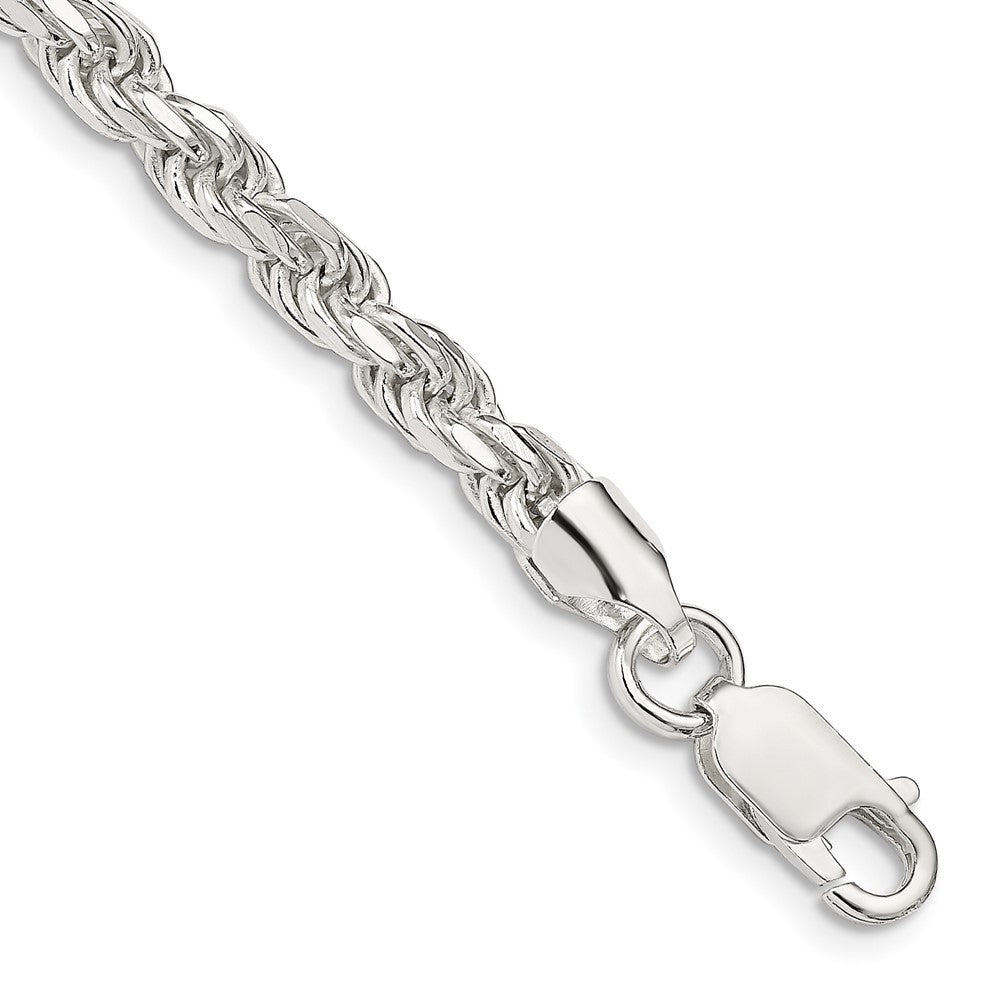 Sterling Silver 4.6mm Diamond-cut Rope Chain Bracelet
