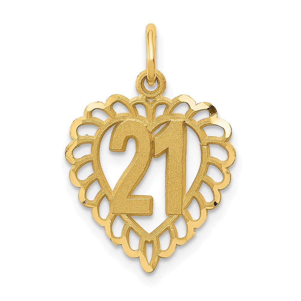 14k Yellow Gold 21 in Heart Charm Pendant for Women