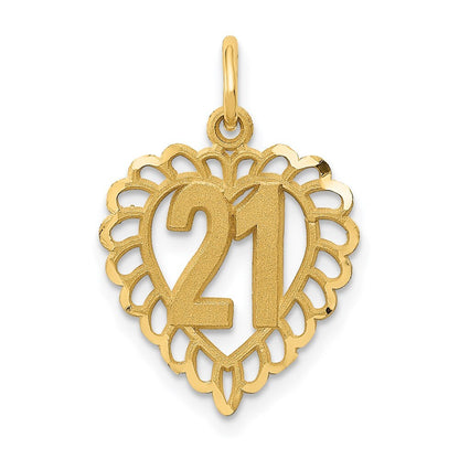 14k Yellow Gold 21 in Heart Charm Pendant for Women