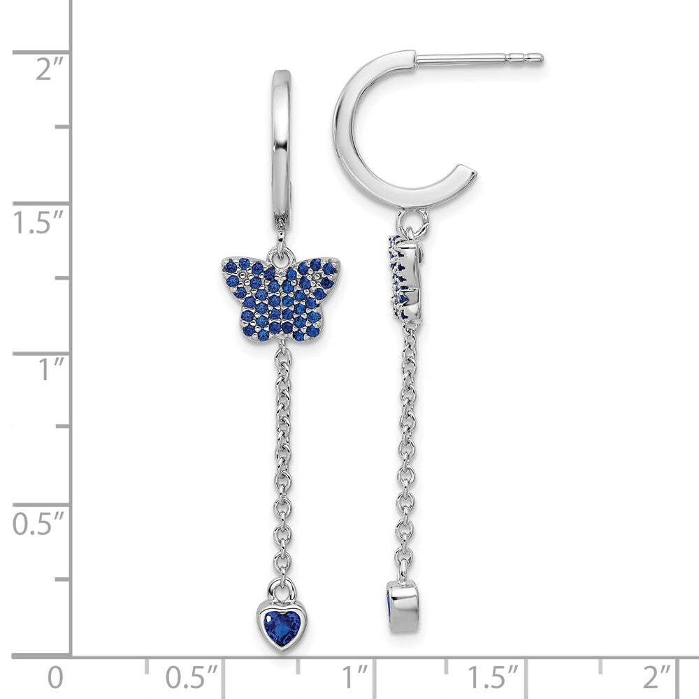 Sterling Silver Blue Cubic Zirconia Butterfly Heart Post Hoop Earrings