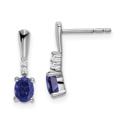 14k White Gold Oval Created Sapphire and Diamond Dangle Earrings Gift for Women