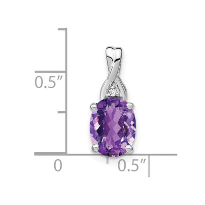 14k White Gold 9x7mm Oval Amethyst and Diamond Chain Slide